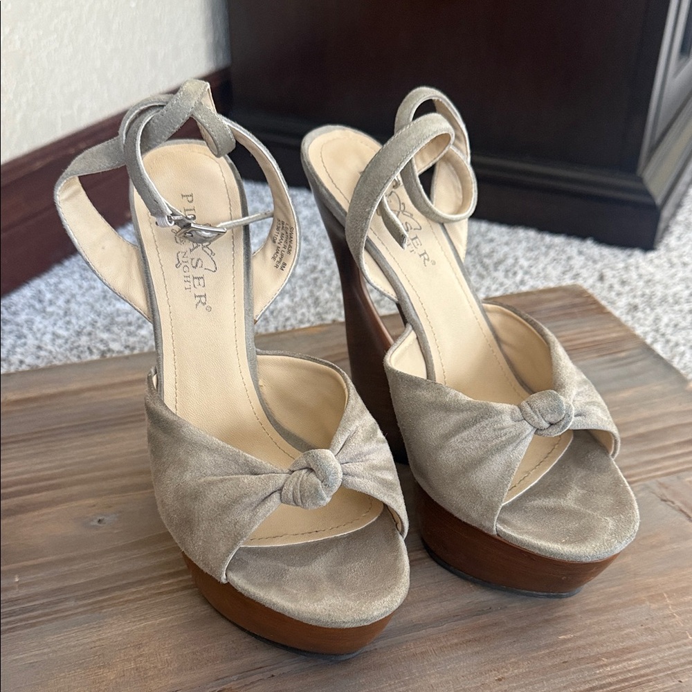 Pleaser Taupe Knot Suede Platform Sandals